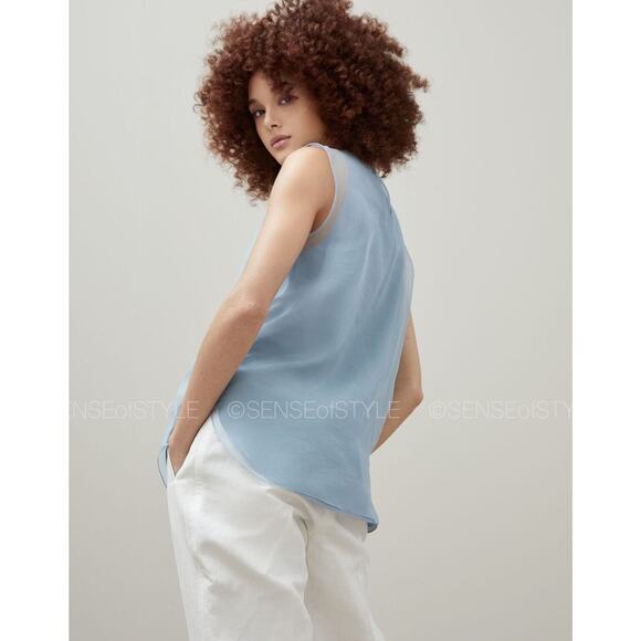 Brunello Cucinelli Silk Women's Top Blue Monili Summer Elegant Evening size L - Picture 4 of 7